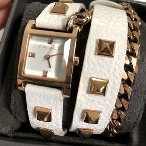 Rose gold and white Vince Camuto wrap watch